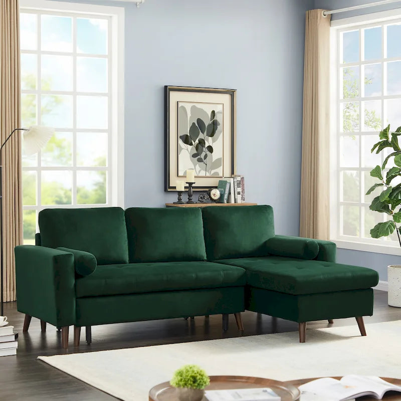 Green 88 Velvet Corner Sleeper Sectional Sofa with Pull-Out Bed