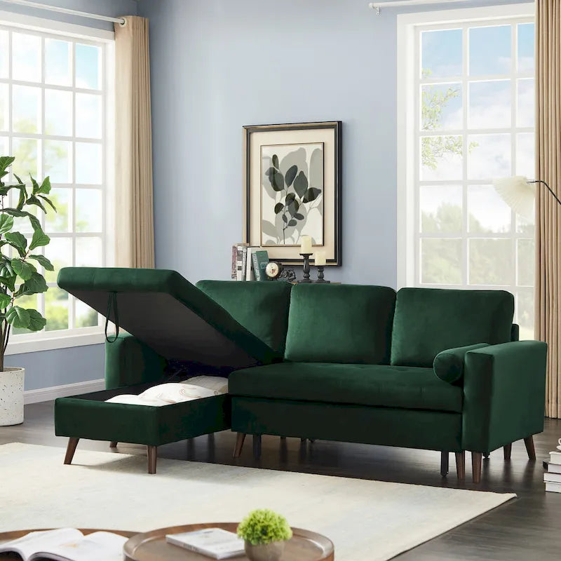 Green 88 Velvet Corner Sleeper Sectional Sofa with Pull-Out Bed
