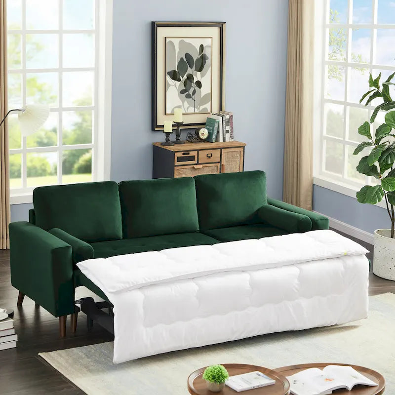 Green 88 Velvet Corner Sleeper Sectional Sofa with Pull-Out Bed