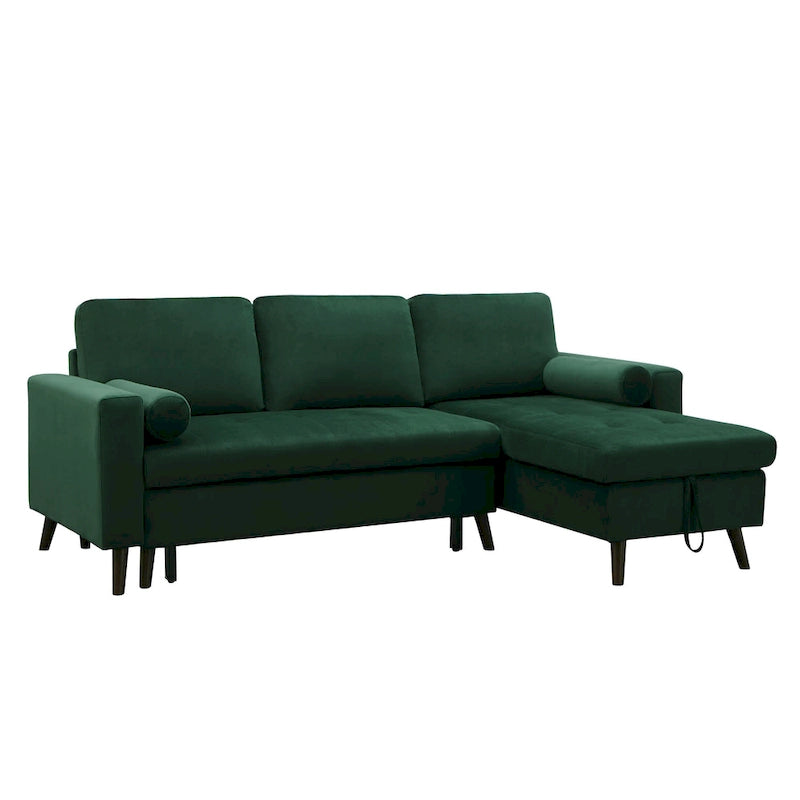Green 88 Velvet Corner Sleeper Sectional Sofa with Pull-Out Bed