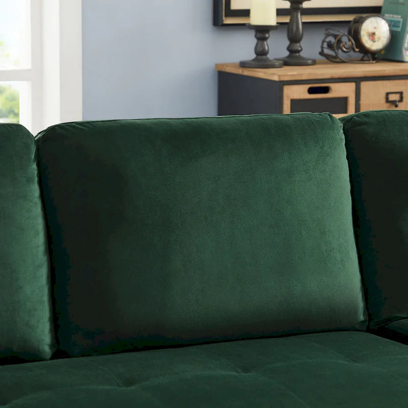 Green 88 Velvet Corner Sleeper Sectional Sofa with Pull-Out Bed