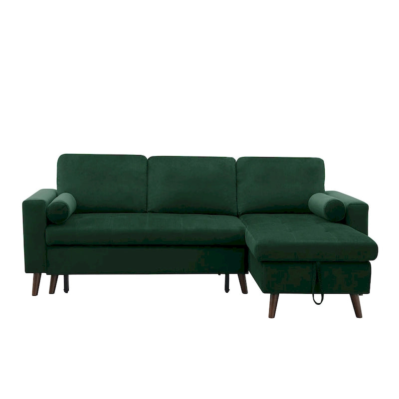 Green 88 Velvet Corner Sleeper Sectional Sofa with Pull-Out Bed