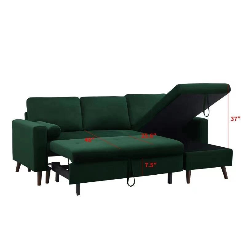 Green 88 Velvet Corner Sleeper Sectional Sofa with Pull-Out Bed