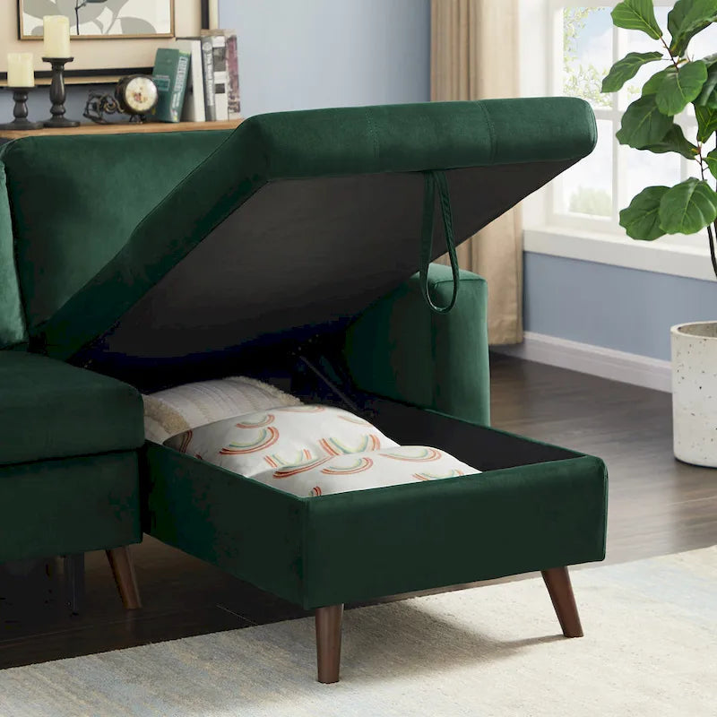 Green 88 Velvet Corner Sleeper Sectional Sofa with Pull-Out Bed