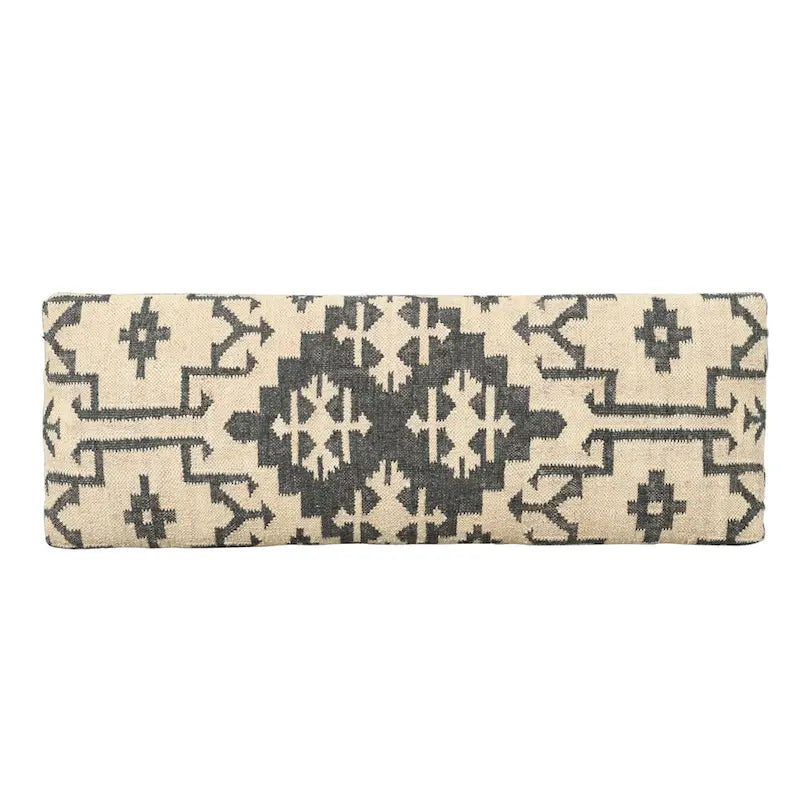 HomeRoots 48 Cream and Black Cotton Blend Upholstered Southwest Bench - 48' X '18' X '16