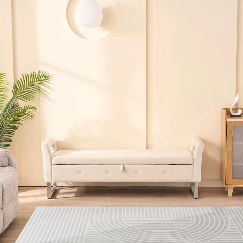 67.91Wide Velvet Storage Soft Bench with Armrests for Living Room, Entryway and Bedroom