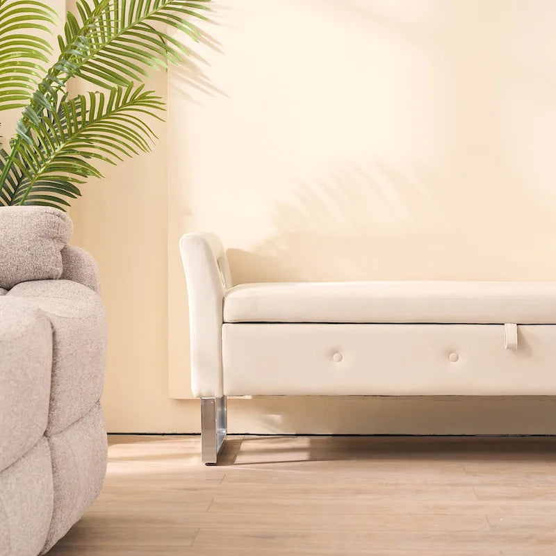 67.91Wide Velvet Storage Soft Bench with Armrests for Living Room, Entryway and Bedroom