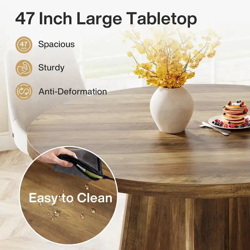Round Dining Table for 4-6 People, 47-Inch Farmhouse Kitchen Table