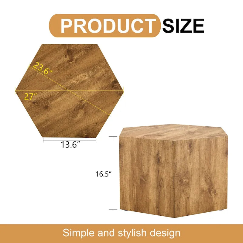 Hexagonal Coffee Table Textured Coffee Table with Non-slip Foot Mat Living Room End Table for Small Space