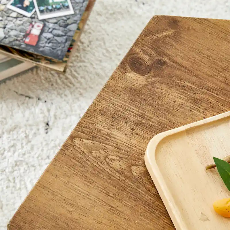 Hexagonal Coffee Table Textured Coffee Table with Non-slip Foot Mat Living Room End Table for Small Space