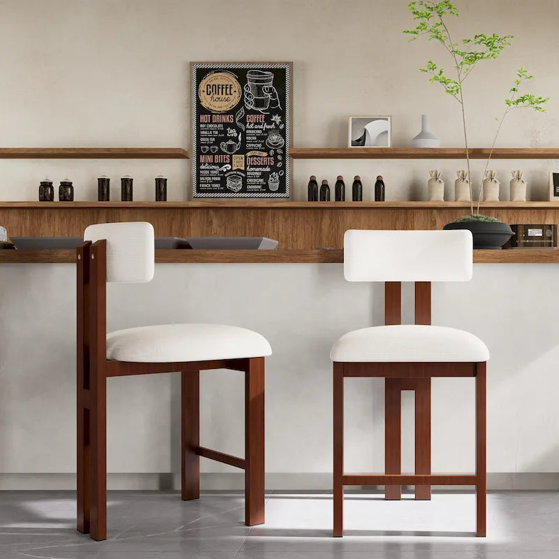 Roomfitters 26.5 Round Upholstered Counter Stools, Set of 2 Low Back Bar Chairs with Black Metal Frame