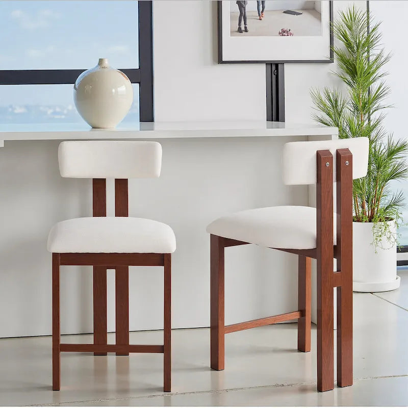 Roomfitters 26.5 Round Upholstered Counter Stools, Set of 2 Low Back Bar Chairs with Black Metal Frame