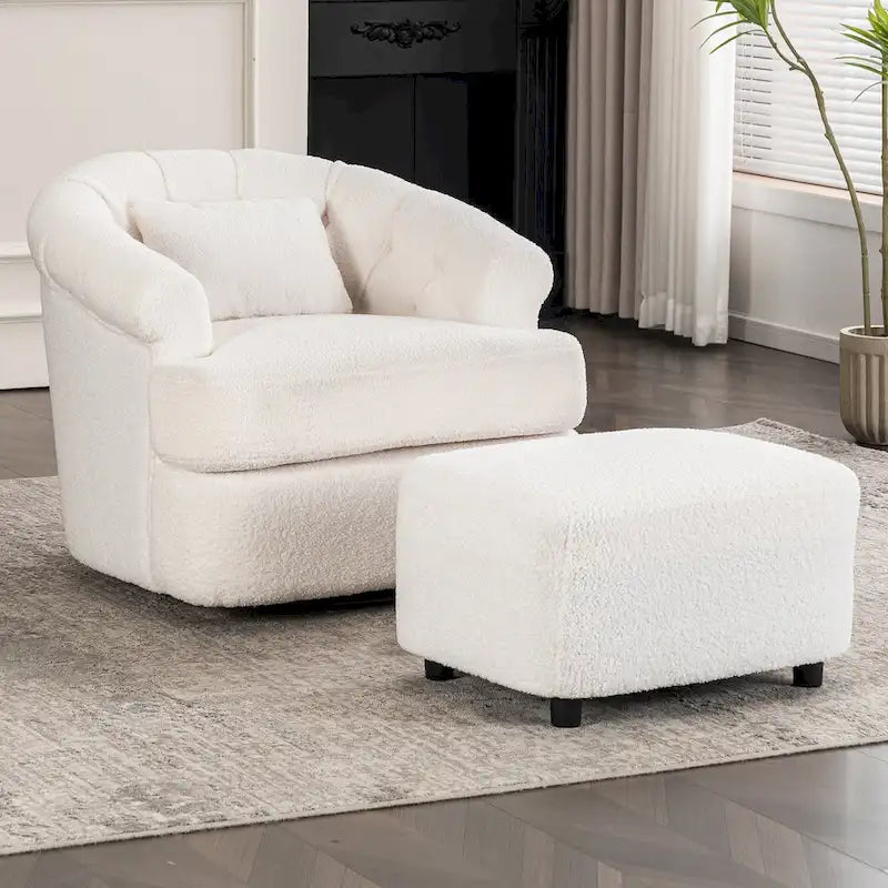 Velvet Swivel Chair with Ottoman