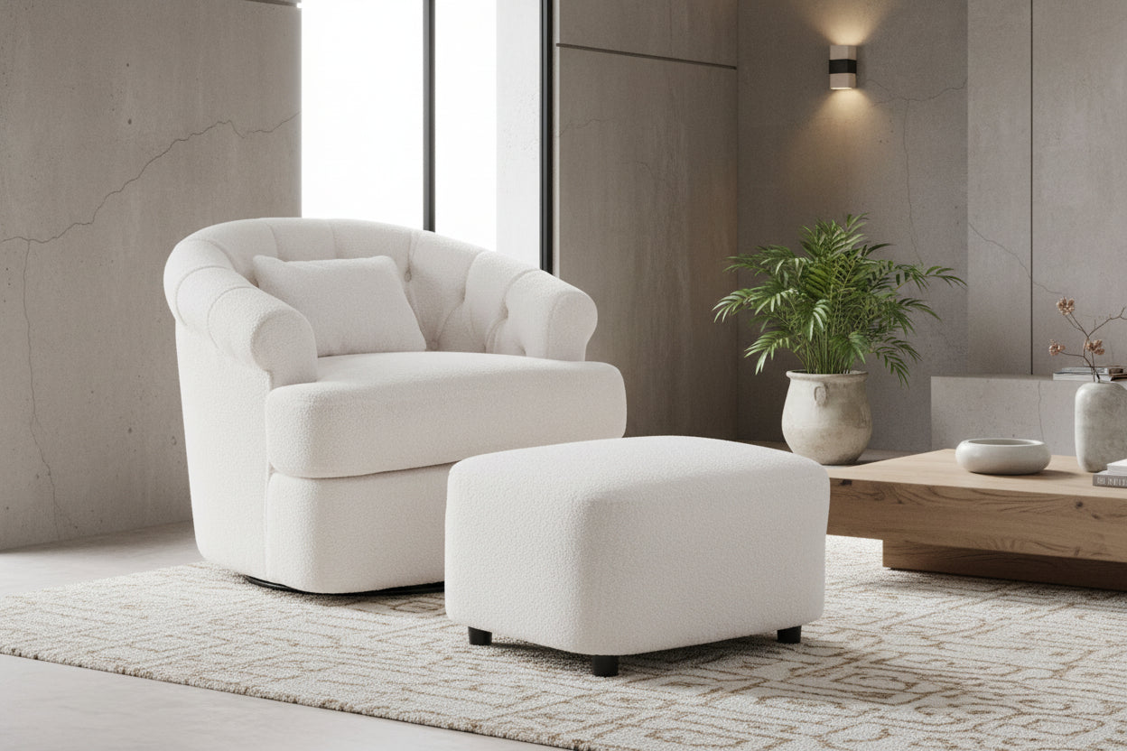 Velvet Swivel Chair with Ottoman