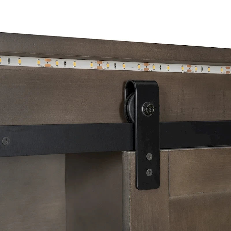 Queen Wood Platform Bed with 8 Shelves, 2 Drawers, Barn Door LED Design & USB