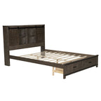 Queen Wood Platform Bed with 8 Shelves, 2 Drawers, Barn Door LED Design & USB