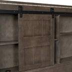 Queen Wood Platform Bed with 8 Shelves, 2 Drawers, Barn Door LED Design & USB