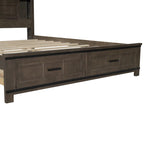 Queen Wood Platform Bed with 8 Shelves, 2 Drawers, Barn Door LED Design & USB