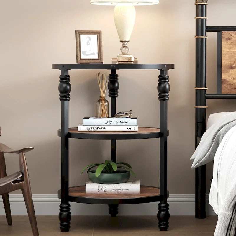 End Table 3-Tier Round Side Table Living Room Accent Table with Storage Shelf