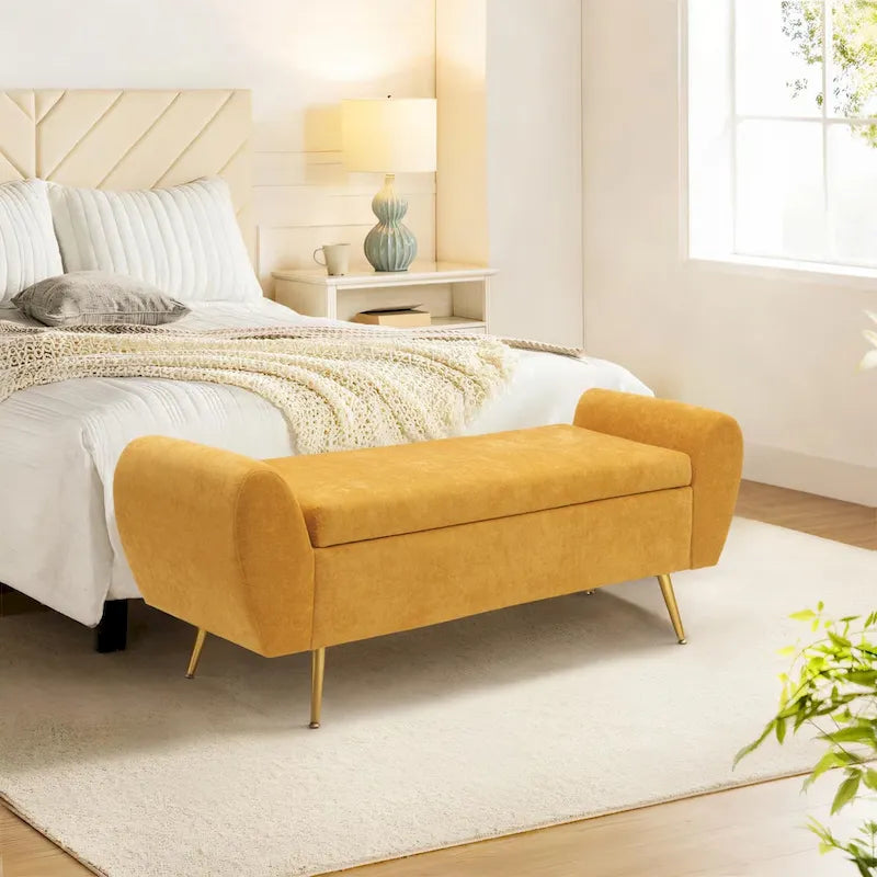 Upholstered 56W Flip Top Storage Bench with arms