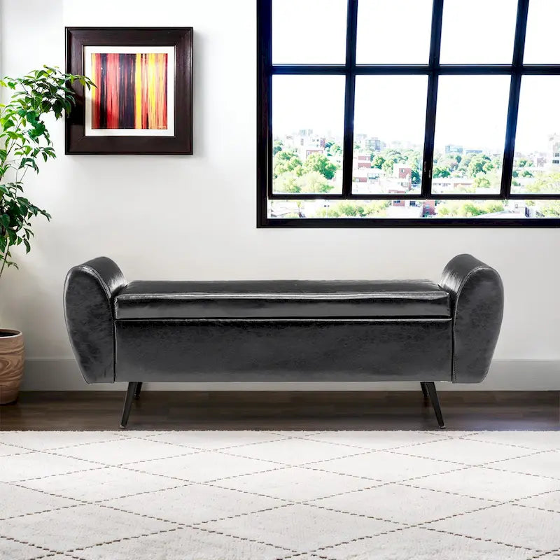 Upholstered 56W Flip Top Storage Bench with arms