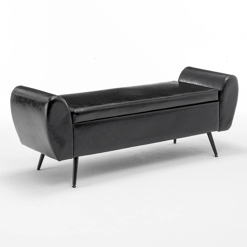 Upholstered 56W Flip Top Storage Bench with arms