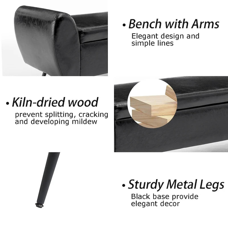 Upholstered 56W Flip Top Storage Bench with arms