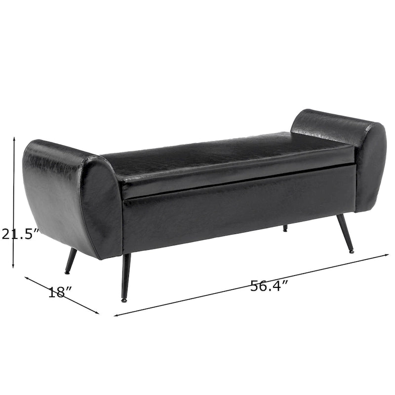 Upholstered 56W Flip Top Storage Bench with arms