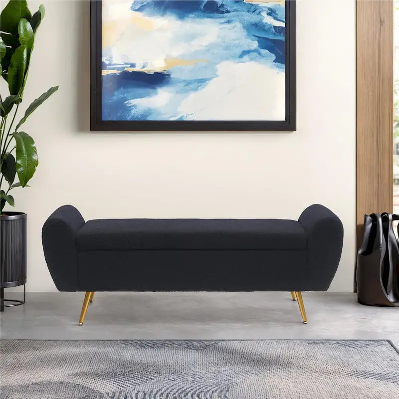 Upholstered 56W Flip Top Storage Bench with arms