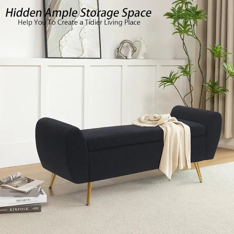 Upholstered 56W Flip Top Storage Bench with arms