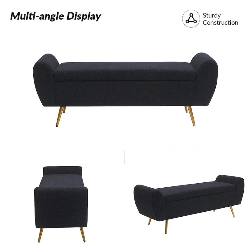 Upholstered 56W Flip Top Storage Bench with arms