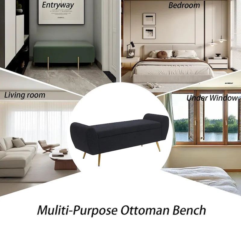 Upholstered 56W Flip Top Storage Bench with arms