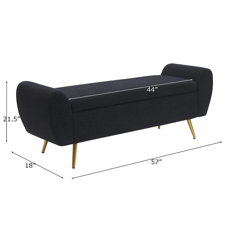 Upholstered 56W Flip Top Storage Bench with arms