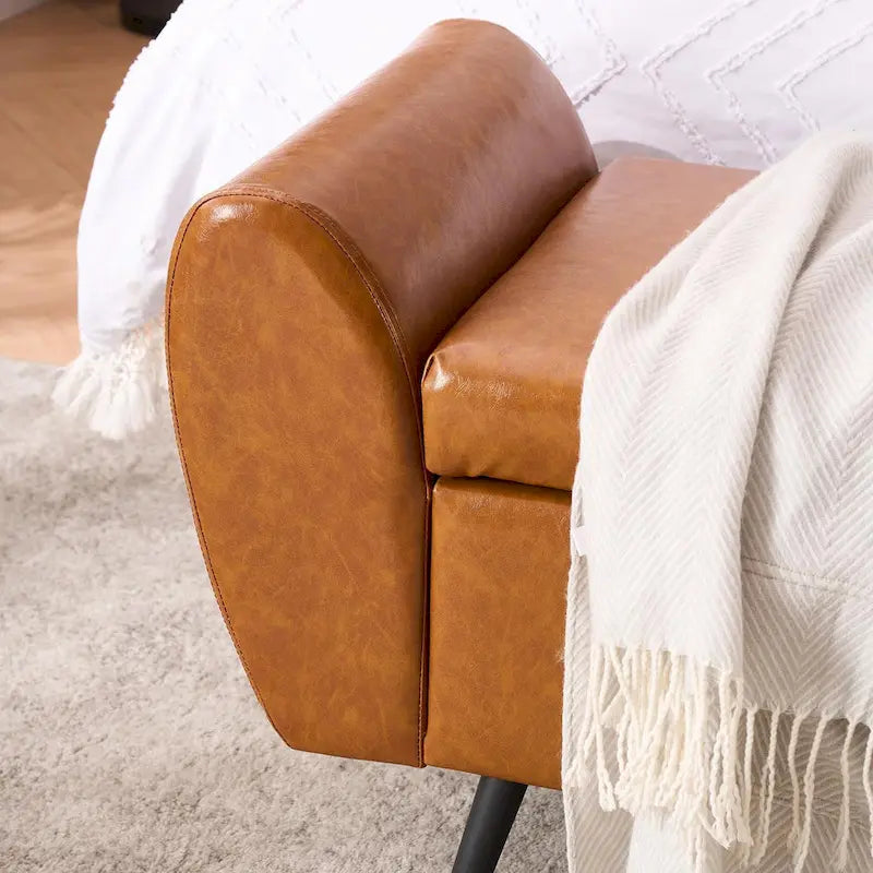 Upholstered 56W Flip Top Storage Bench with arms