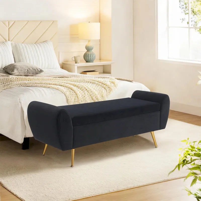 Upholstered 56W Flip Top Storage Bench with arms