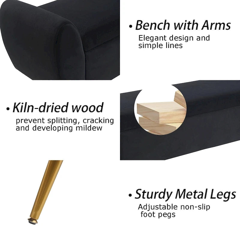 Upholstered 56W Flip Top Storage Bench with arms