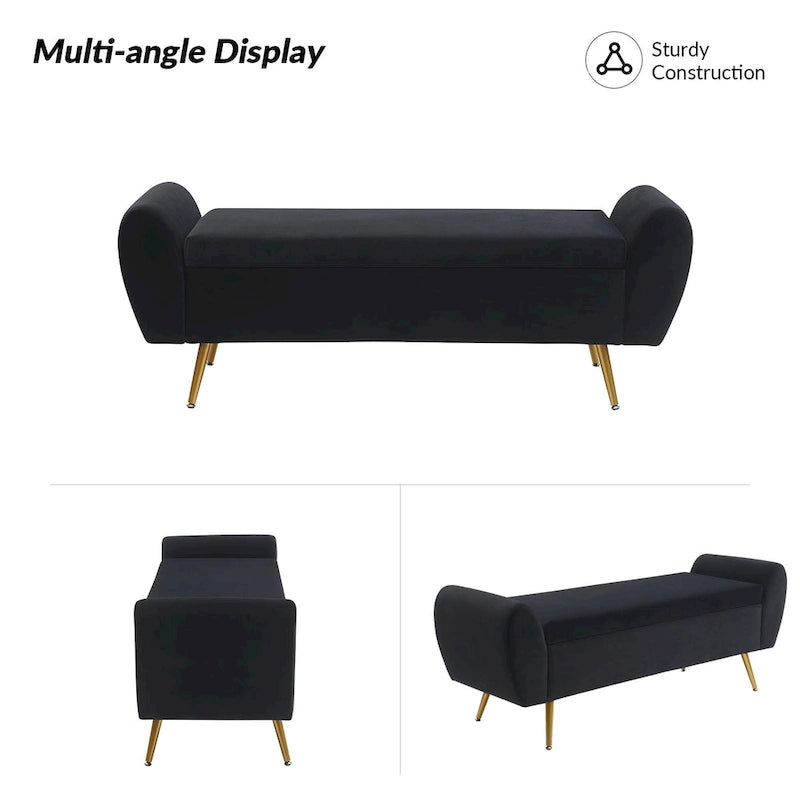 Upholstered 56W Flip Top Storage Bench with arms