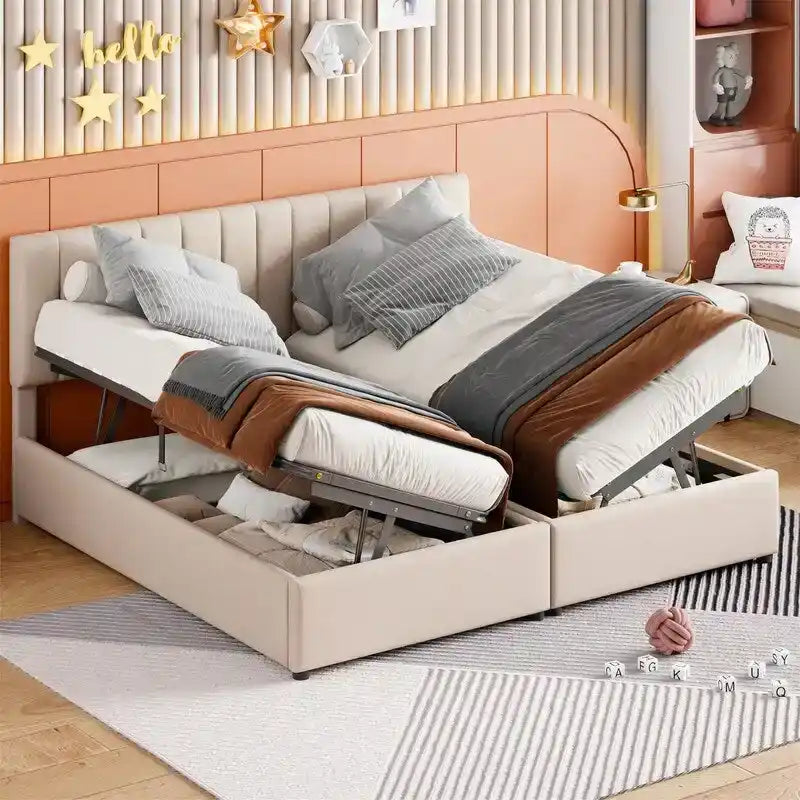 King Size Lift Up Storage Bed with Headboard and Underneath Storage, Upholstered Platform Bed with a Hydraulic Storage System