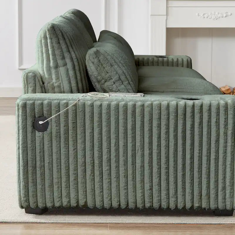 126 Corduroy L-Shaped Sectional Sofa with Cup Holders, and USB/Type-C Ports, Movable Footrest & 8 Pillows