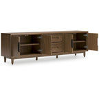 Rohan TV Media Console, 2 Drawers, 2 Shelves, Dark Brown Wood, 85 Inch