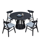 5 Pcs Solid Wood Dining Table Set, Round Kitchen Furniture Set with Wooden Pedestal Kitchen Table and 4 Upholstered Chairs