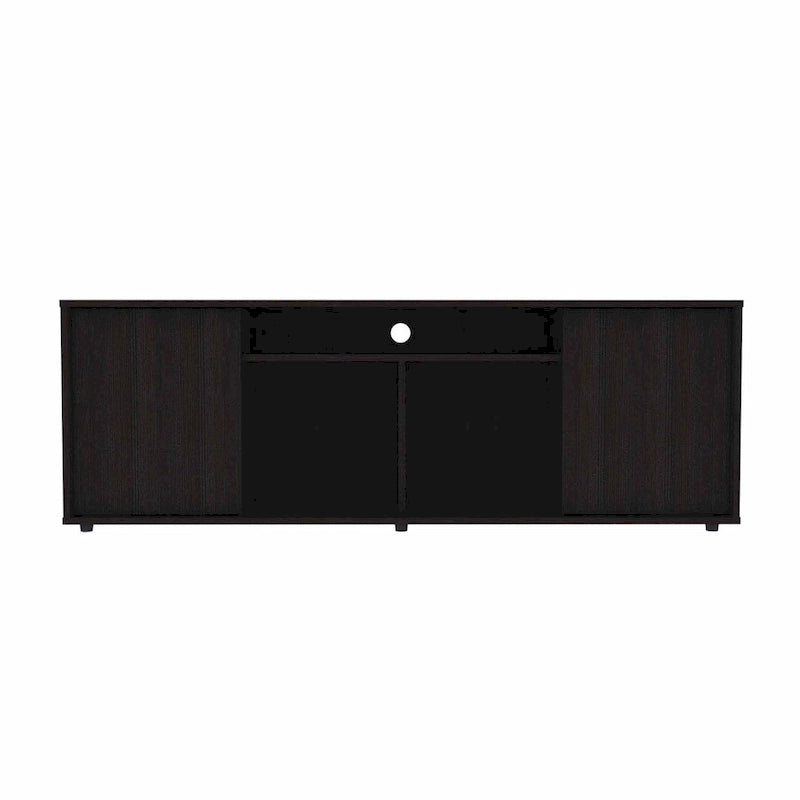 Modern Black TV Stand for 65 Inch TVs with Cabinets and Open Shelves and Wenge Wood Finish - 20 H x 59 W x 15 D