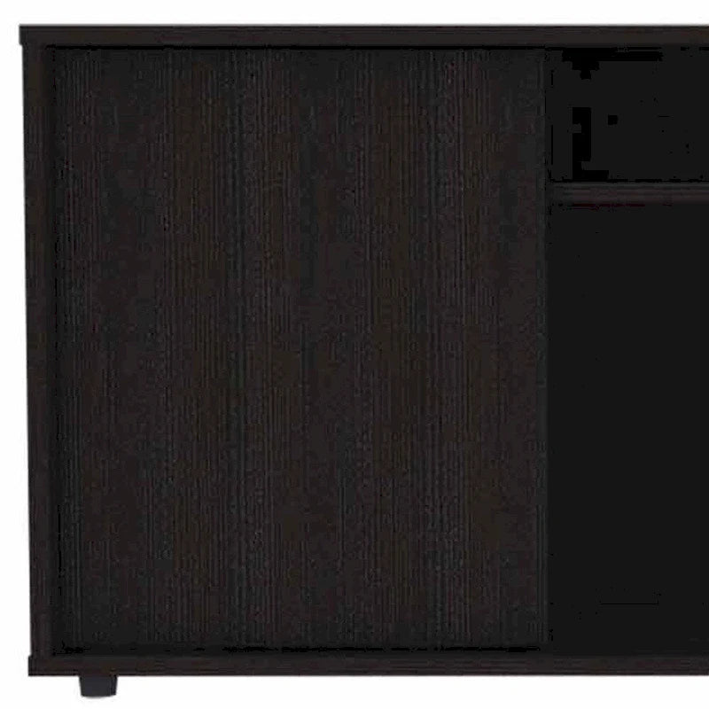 Modern Black TV Stand for 65 Inch TVs with Cabinets and Open Shelves and Wenge Wood Finish - 20 H x 59 W x 15 D