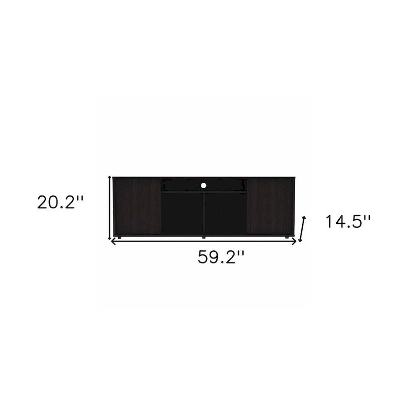 Modern Black TV Stand for 65 Inch TVs with Cabinets and Open Shelves and Wenge Wood Finish - 20 H x 59 W x 15 D