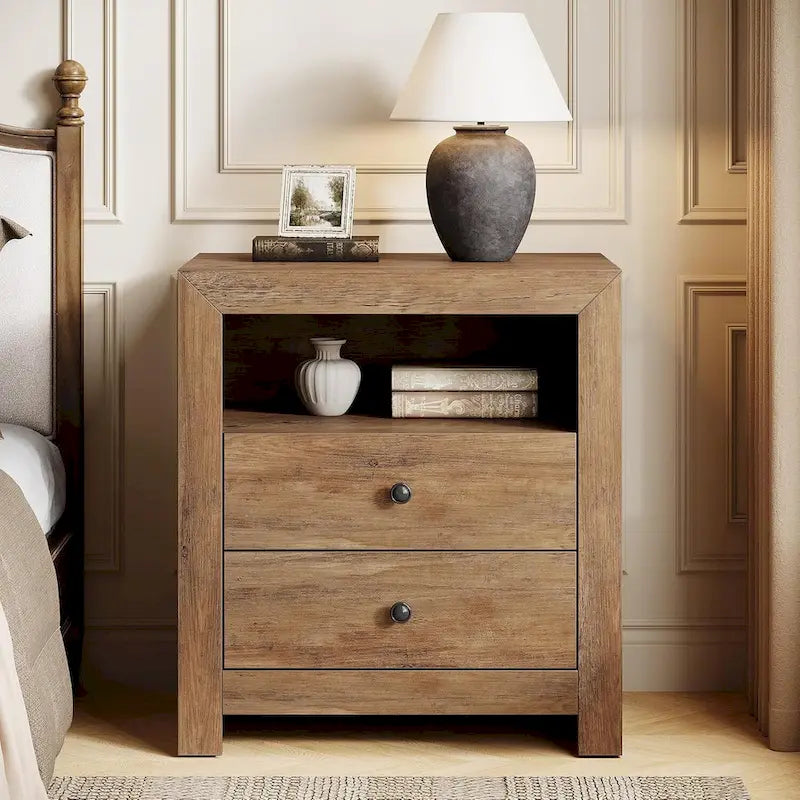 Farmhouse Nightstand with 2 Storage Drawers