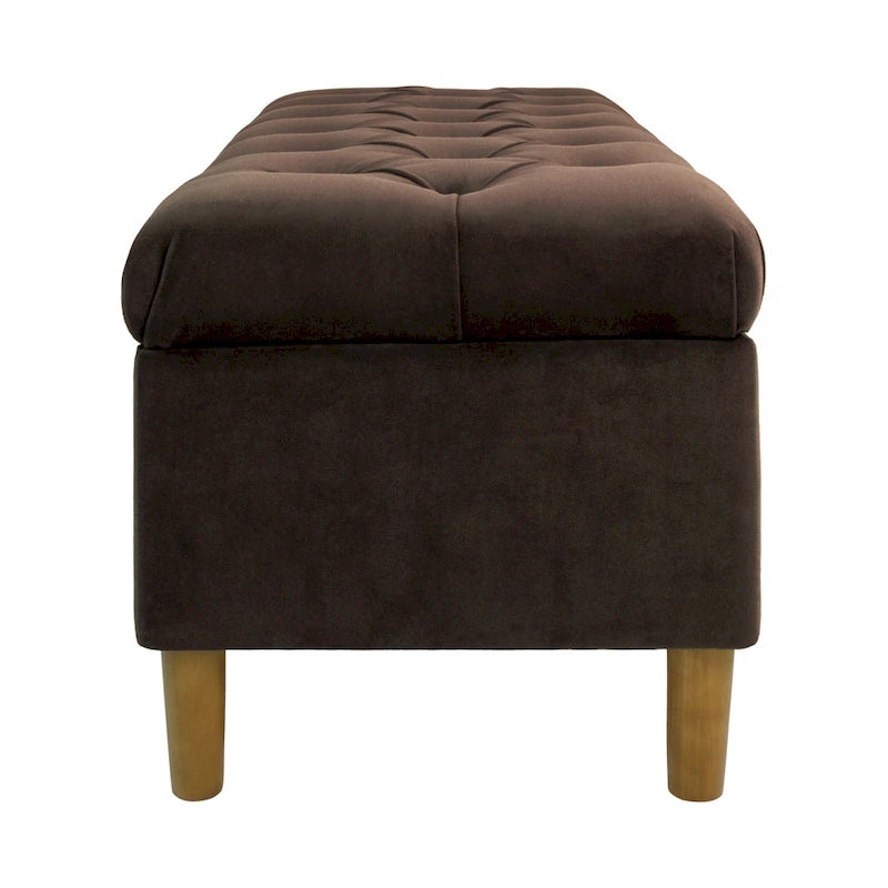 Sol Storage Bench Ottoman, Chocolate Brown Velvet, Wood, 40 Inch