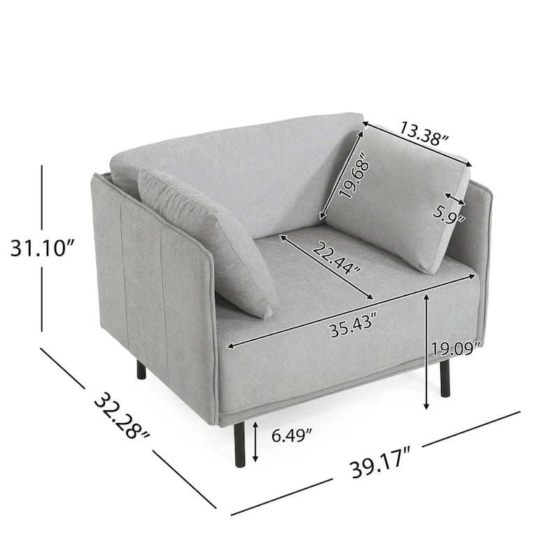 Modern 39.17 Upholstered Accent Chair with Solid Metal Legs and Pillow for Living Room