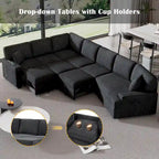 Black 126 L-Shaped 6-Seater Sofa with Pull-Out Bed and Cup Holders