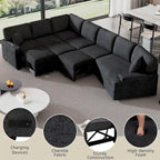 Black 126 L-Shaped 6-Seater Sofa with Pull-Out Bed and Cup Holders