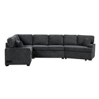 Black 126 L-Shaped 6-Seater Sofa with Pull-Out Bed and Cup Holders